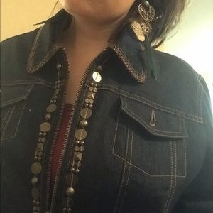 Ruby Rd. Denim Sequined Zippered Jacket - 16